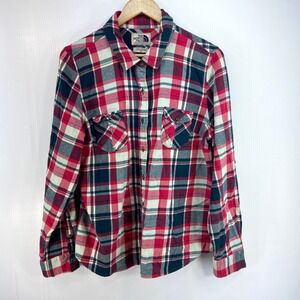 The North Face Pink Blue White Plaid Flannel Long Sleeve Shirt Womens XL